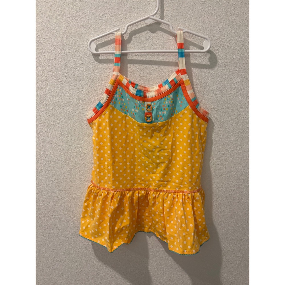 Matilda Jane Girls Yellow Polka Dot Peplum Tank Top Striped Straps Size 12 NWT